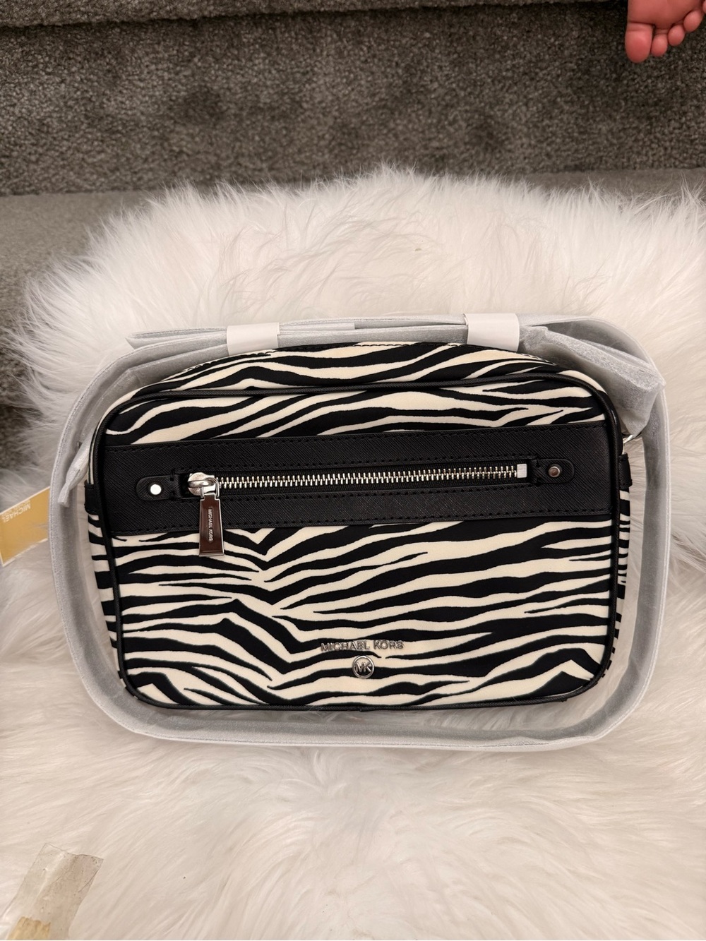 Michael Kors Jet Set Charm Zebra-Print Crossbody Bag in Black and White
